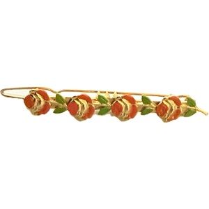 Vintage French Floral Hair Clip in Orange, Green and Gold, Deadstock/Unworn, 2”